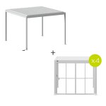 Pergola bioclimatique �lectrique evora blanc + 4 portes coulissantes 3, 6 x m - aluminium trait� �poxy ...