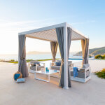 Pergola bioclimatique evora blanc + 1 kit de rideaux, moustiquaires et rails 3, 6 x m - aluminium trait� ...