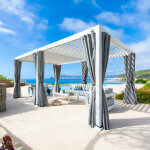 Pergola bioclimatique evora blanc + 1 kit de rideaux, moustiquaires et rails 6 x 3, 6 m - aluminium trait� ...