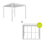Pergola bioclimatique evora blanc + 4 portes coulissantes 3, 6 x m - aluminium trait� �poxy hesp�ride ...