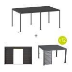 Pergola bioclimatique evora �lectrique graphite + 12 persiennes fixes 2 coulissantes 6 x 3, 6 m - structure ...