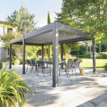 Pergola bioclimatique evora graphite 6 x 3, 6 m - structure et lames doubles en aluminium hesp�ride
