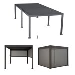 Pergola bioclimatique evora graphite + 6 stores x 3, 6 m - aluminium trait� �poxy hesp�ride