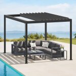 Pergola bioclimatique r�tractable evora gris 4 x 3 m - structure et lames doubles en aluminium hesp�ride ...