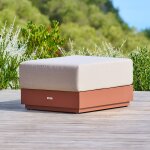 Pouf de jardin rectangulaire allure beige / acajou 78 x 65 42 cm - polyester, aluminium trait� �poxy, ...