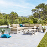 Salon d'angle de jardin allure avoine 5 places - aluminium trait� �poxy, polyester hesp�ride