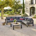 Salon d'angle de jardin �vasion graphite honey 5 places - aluminium trait� �poxy, ol�fine hesp�ride