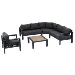 Salon d'angle de jardin �vasion graphite honey 6 places - aluminium trait� �poxy, ol�fine hesp�ride