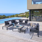 Salon d'angle de jardin paradize gris fonc� graphite 6 places - aluminium trait� �poxy, acacia certifi� ...