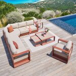 Salon de jardin allure acajou 7 places - aluminium trait� �poxy, polyester hesp�ride