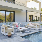 Salon de jardin rotatif allure avoine 5 places - aluminium trait� �poxy, polyester hesp�ride