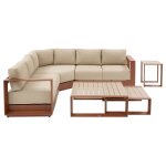 Salon d'angle de jardin allure beige / acajou 5 places - aluminium trait� �poxy, polyester hesp�ride