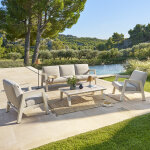 Salon de jardin axiome beige argile 5 places - aluminium trait� �poxy, ol�fine hesp�ride