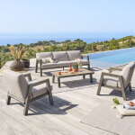 Salon de jardin axiome beige praline 5 places - aluminium trait� �poxy, texaline, ol�fine hesp�ride