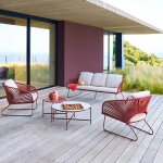 Salon de jardin belano acajou 5 places - acier trait� �poxy, traitement anti - rouille renforc�, ol�fine ...