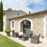 Salon de jardin bora terre d'ombre 4 places - acier trait� �poxy, r�sine tress�e synth�tique, polyester ...