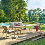 Salon de jardin boreane lin argile 5 places - aluminium trait� �poxy, texaline, polyester hesp�ride