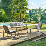 Salon de jardin boreane noisette caf� 5 places - aluminium trait� �poxy, texaline, polyester hesp�ride ...