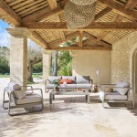 Salon de jardin domilly caf� 5 places - aluminium trait� �poxy, ol�fine hesp�ride