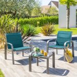 Salon de jardin duo elyn bleu canard graphite 2 places - aluminium, texaline hesp�ride