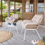 Salon de jardin duo paopao beige blanc 2 places - acier trait� �poxy, traitement antirouille renforc� ...