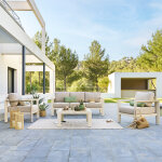 Salon de jardin �vasion argile lin 5 places - aluminium trait� �poxy, ol�fine hesp�ride