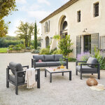 Salon de jardin �vasion graphite honey 5 places - aluminium trait� �poxy, ol�fine hesp�ride