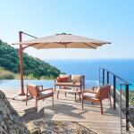 Salon de jardin flovia 4 personnes + parasol melhia acajou / lin places - aluminium trait� �poxy, texaline ...