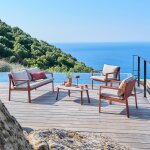 Salon de jardin flovia acajou 4 places - aluminium trait� �poxy, texaline hesp�ride
