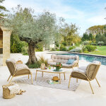 Salon de jardin meloane beige 5 places - acier trait� �poxy, polyester hesp�ride