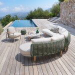 Salon de jardin avec pouf mylore laurier 7 places - aluminium trait� �poxy, polyester recycl� hesp�ride ...
