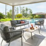 Salon de jardin oriengo anthracite graphite 5 places - aluminium trait� �poxy, acacia certifi� fsc�, ...