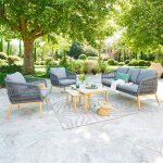 Salon de jardin orissa gris 5 places - acier trait� �poxy, polyester hesp�ride