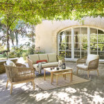 Salon de jardin orissa taupe 5 places - acier trait� �poxy, polyester hesp�ride