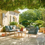 Salon de jardin orissa vert olive 5 places - acier trait� �poxy, polyester hesp�ride