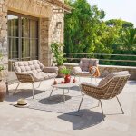 Salon de jardin paopao beige / argile 4 places - acier trait� �poxy, traitement anti - rouille renforc�, ...