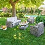 Salon de jardin selenim naturae 5 places - aluminium trait� �poxy, ol�fine hesp�ride