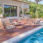 Salon de jardin solani acajou 6 places - acier trait� �poxy, traitement anti - rouille renforc�, texaline ...