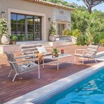 Salon de jardin solani argile 4 places - acier trait� �poxy, traitement anti - rouille renforc�, texaline ...
