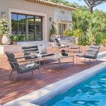 Salon de jardin solani caf� 6 places - acier trait� �poxy, traitement anti - rouille renforc�, texaline ...