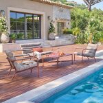 Salon de jardin solani acajou 4 places - acier trait� �poxy, traitement anti - rouille renforc�, texaline ...