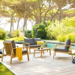 Salon de jardin tiwi acacia carbone 4 places - certifi� fsc�, polyester hesp�ride