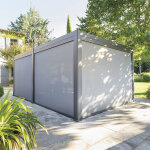 Store pour pergola bioclimatique evora ardoise c�t� 3, 6 m - 3, 3 aluminium, texaline hesp�ride