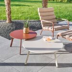 Table d'appoint de jardin ronde saona acajou d. 70 cm - acier trait� �poxy, traitement anti - rouille ...
