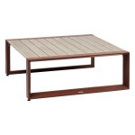 Table basse de jardin carr�e allure lin / acajou 97 x 36 cm - aluminium trait� �poxy hesp�ride