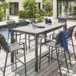 Table haute de jardin extensible �vasion seigle effet bois graphite 8 places - aluminium trait� �poxy ...