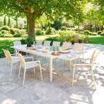 Table de jardin extensible rectangulaire evasion lin / argile 12 places - aluminium trait� �poxy hesp�ride ...
