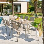 Table de jardin carr� piazza truffe / caf� 8 places - aluminium trait� �poxy, verre tremp� hesp�ride