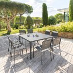 Table de jardin carr�e piazza graphite 8 places - aluminium trait� �poxy hesp�ride