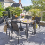 Table de jardin evasion effet bois honey / graphite 4 places - aluminium trait� �poxy, lattes hesp�ride ...